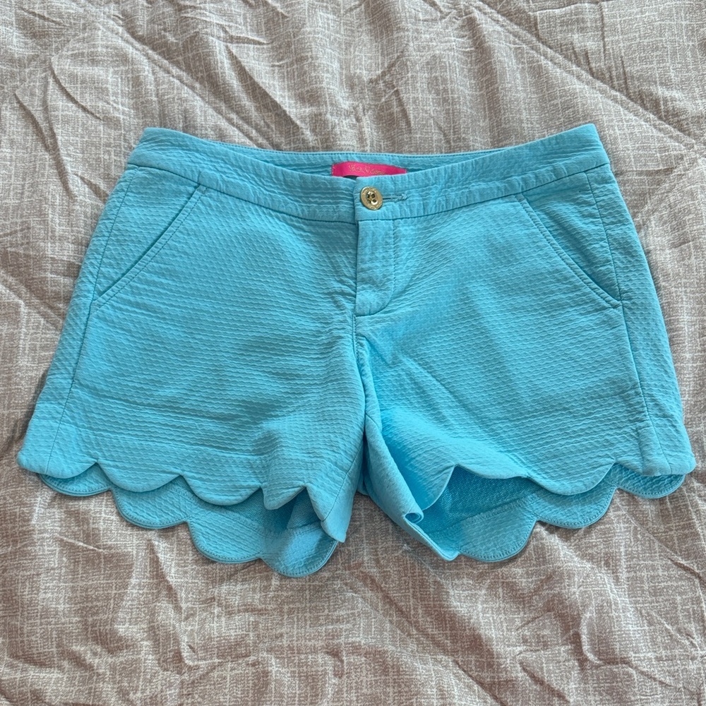 Lilly Pulitzer Aqua Scalloped High Waist Shorts